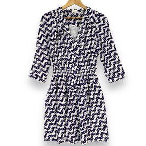 Shoshanna Dress Fit Flare Smock V-Neck Silk 3/4 Sleeve‎ Allover Print Popover